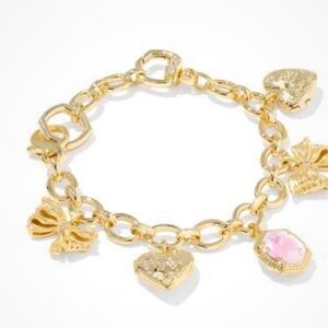 Kendra Scott Gold Bracelet with Pink Stone and Heart Charms